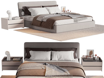 现代双人床 床头柜