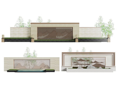 新中式景观墙面 山水景墙3d模型 新中式景观墙面 山水景墙