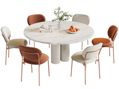 现代轻奢圆形大理石餐桌椅组合