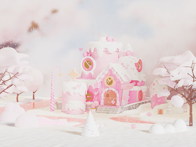 现代卡通冬天雪房子美陈