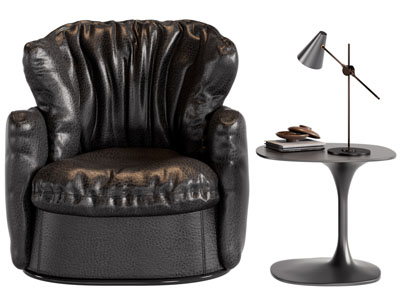 现代皮质单人沙发 边几