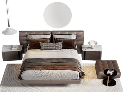 现代双人床 床头柜