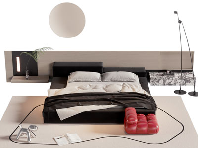 现代双人床 床头柜