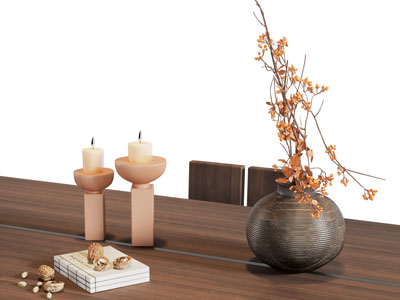 侘寂风陶艺花瓶花卉 烛台 书本摆件组合