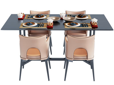 现代长方形餐桌椅组合