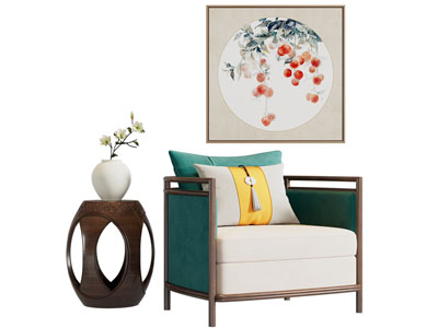 中式单人沙发 装饰挂画