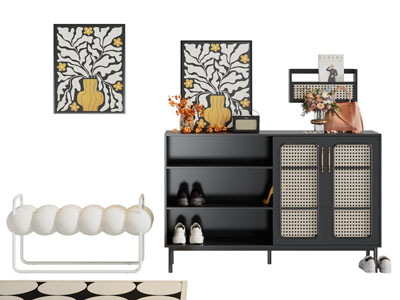 法式玄关鞋柜 换鞋凳 挂画