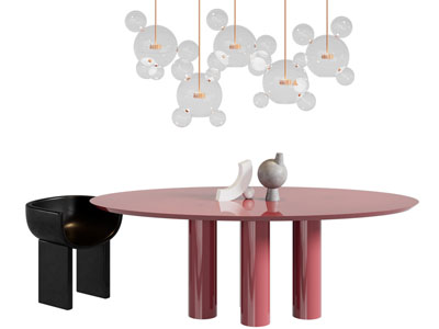 现代椭圆形餐桌椅组合