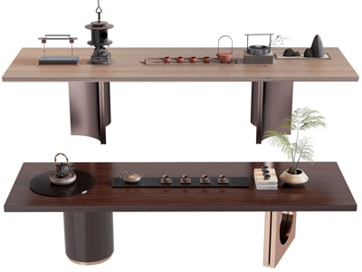 新中式实木长方形茶桌椅组合