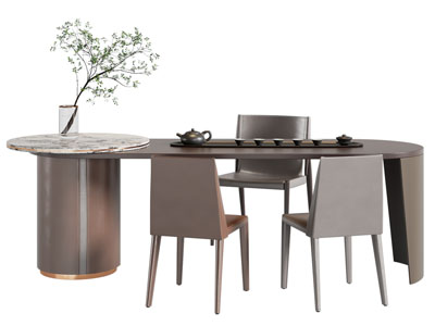 新中式椭圆形茶桌椅组合