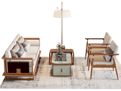 新中式双人沙发 休闲椅子和茶几组合