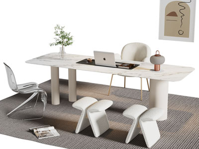 现代轻奢书桌椅组合3d模型 现代轻奢书桌椅组合