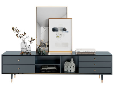 现代电视柜 装饰画 花瓶 烛台摆件组合