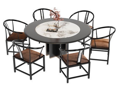 新中式圆形餐桌椅组合