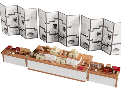 新中式屏风 茶叶 茶饼展示柜 展台