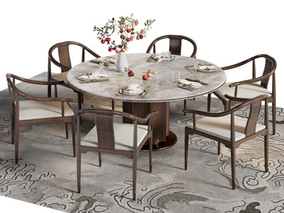 新中式圆形餐桌椅组合