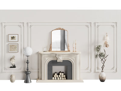 简欧壁炉火炉 石膏线背景墙