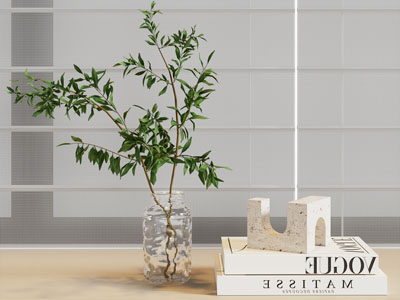 现代花瓶花卉 书本摆件组合