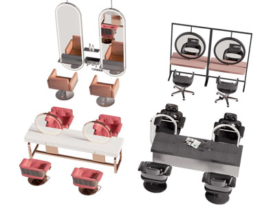 现代理发店理发椅子 理发桌椅 镜子