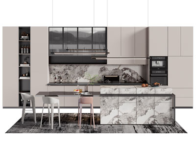 现代整体橱柜 吧台餐桌椅组合