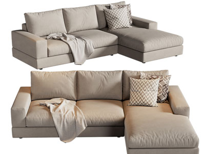 现代布艺转角多人沙发