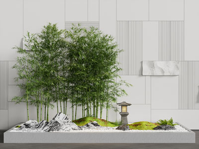 新中式景观墙 竹子 石头景观园艺小品