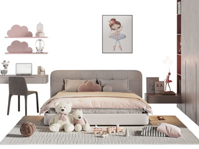 现代布艺双人床 衣柜