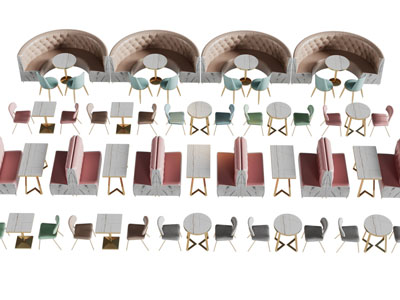 现代餐馆卡座餐桌椅组合