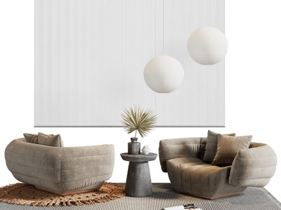 现代单人沙发 边几