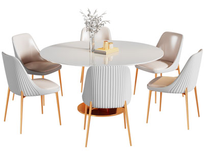 现代轻奢圆形餐桌椅组合