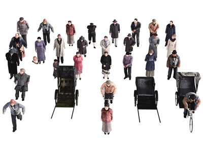 现代旧社会的穿大衣的人群 多人 人力车夫 人物3d模型 现代旧社会的穿大衣的人群 多人 人力车夫 人物