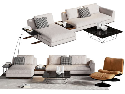 现代布艺多人沙发 休闲椅子和茶几组合
