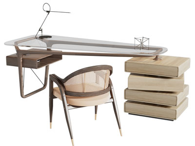 现代书桌椅组合3d模型 现代书桌椅组合