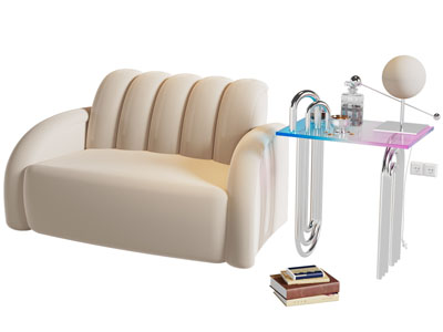 现代单人沙发 边几