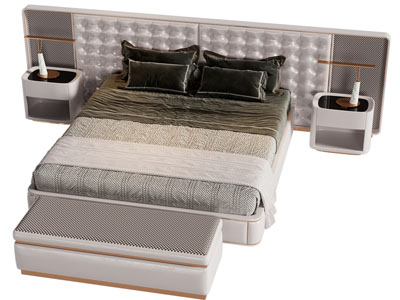 新中式双人床 床头柜