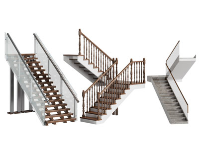 现代玻璃扶手的实木旋转楼梯3d模型 现代玻璃扶手的实木旋转楼梯