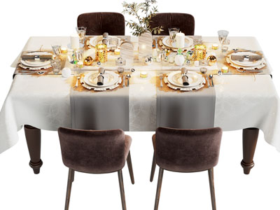 现代长方形餐桌椅组合 餐具组合