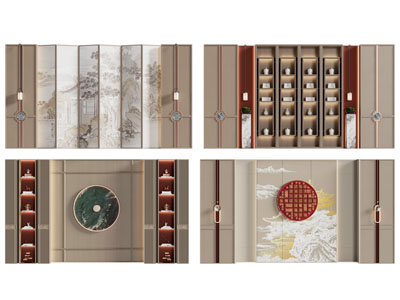 新中式背景墙3d模型 新中式背景墙