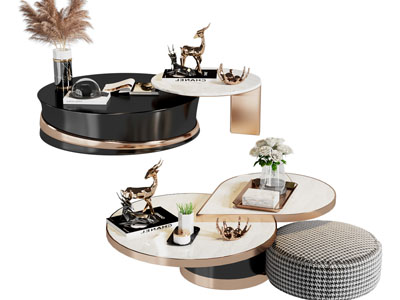 现代圆形拼接茶几3d模型 现代圆形拼接茶几