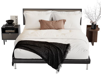 新中式双人床 床头柜