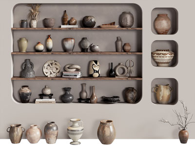 侘寂风陶艺器皿 瓦罐摆件组合