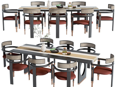 新中式长方形餐桌椅组合