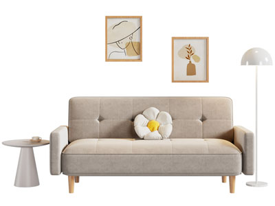 现代布艺多人沙发 边几