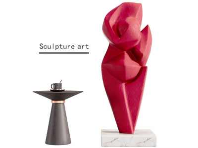 现代圆形边几 雕塑雕刻摆件组合