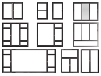现代黑色金属边框的平开窗户