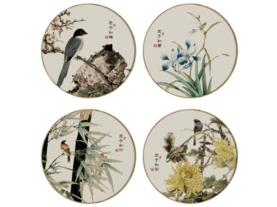 新中式花鸟圆形装饰挂画 墙饰3d模型 新中式花鸟圆形装饰挂画 墙饰