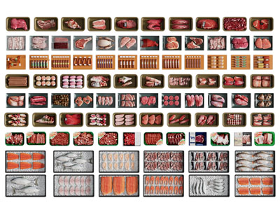 现代生鲜肉品 海鲜 牛肉 羊肉 猪肉 香肠肉类食物