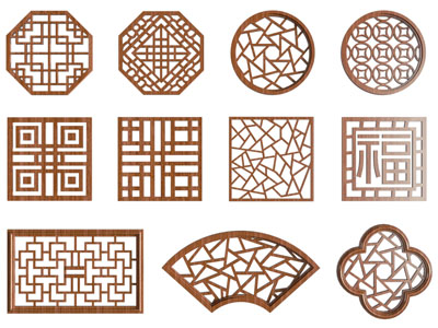 新中式实木镂花窗 窗格 花格