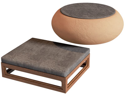 新中式方形茶几 坐垫3d模型 新中式方形茶几 坐垫