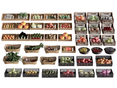 现代收纳筐里的蔬菜水果